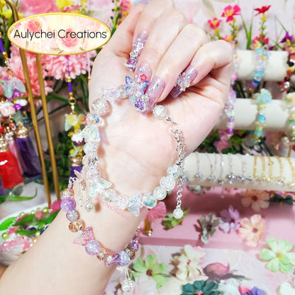 Red Butterfly Crackle Glass Beaded Clasp Bracelet