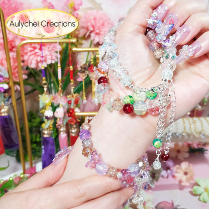 Red Butterfly Crackle Glass Beaded Clasp Bracelet