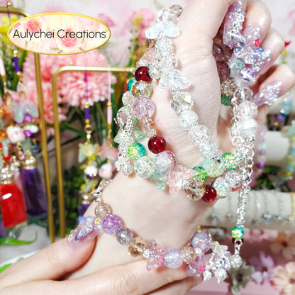 Red Butterfly Crackle Glass Beaded Clasp Bracelet