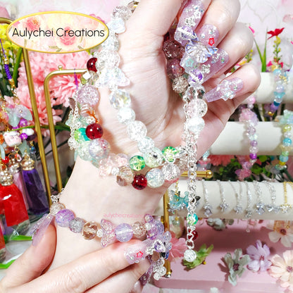 Red Butterfly Crackle Glass Beaded Clasp Bracelet