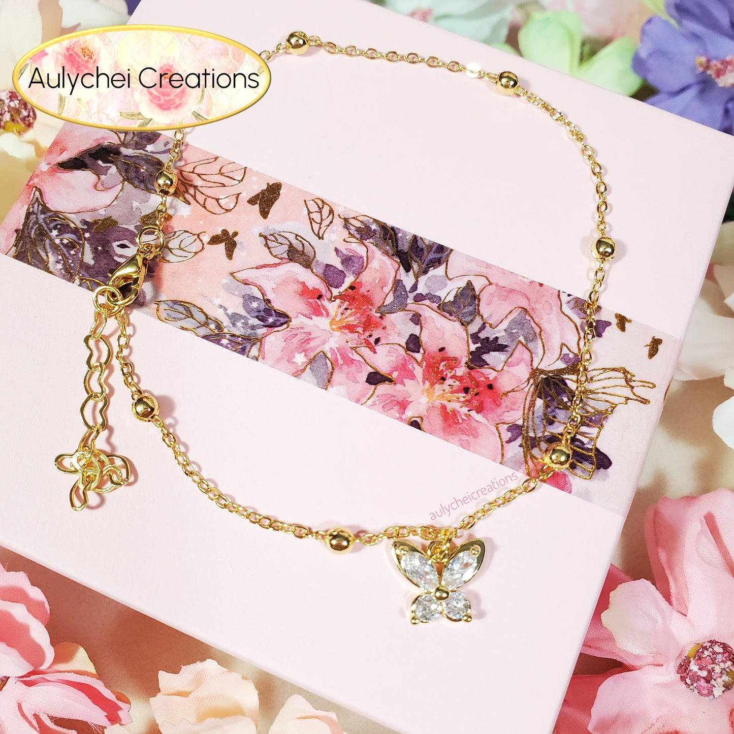 Dainty Cubic Zirconia 18K Gold-Plated Anklet 07