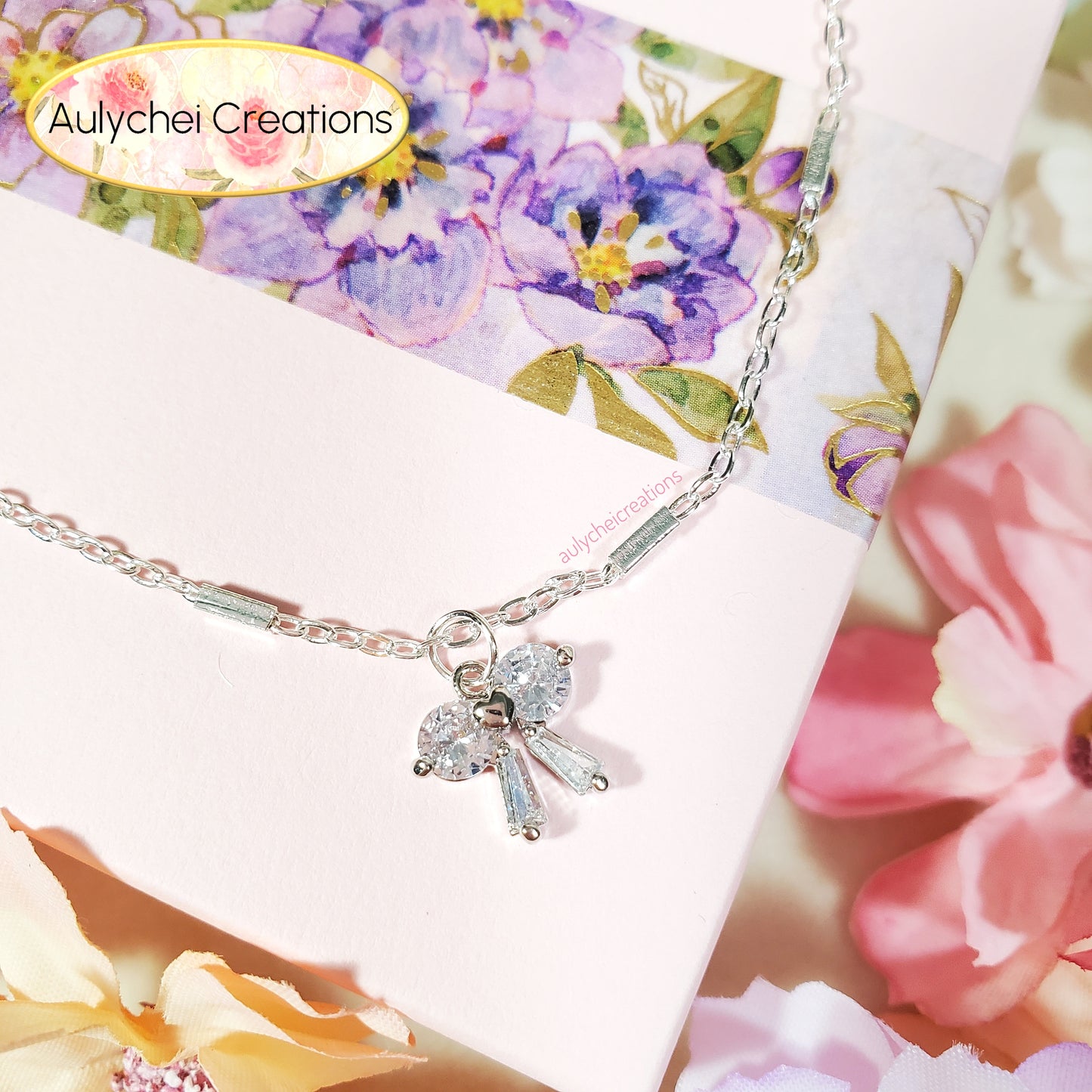 Dainty Sterling Silver 925 Cubic Zirconia Anklet 04