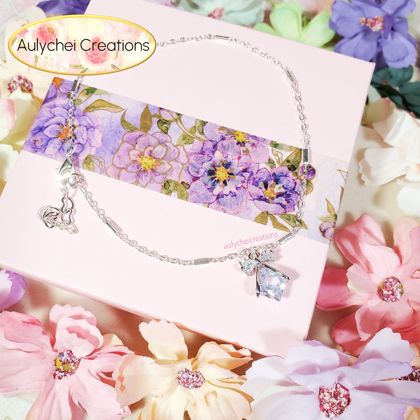 Dainty Sterling Silver 925 Cubic Zirconia Anklet 05