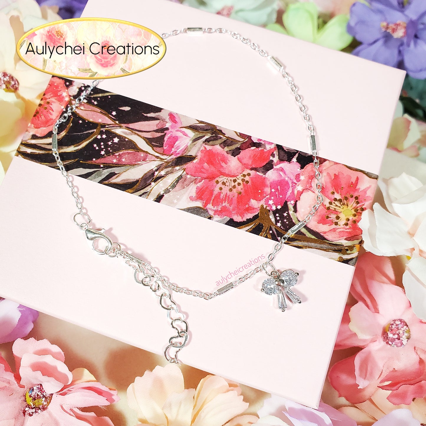 Dainty Sterling Silver 925 Cubic Zirconia Anklet 06