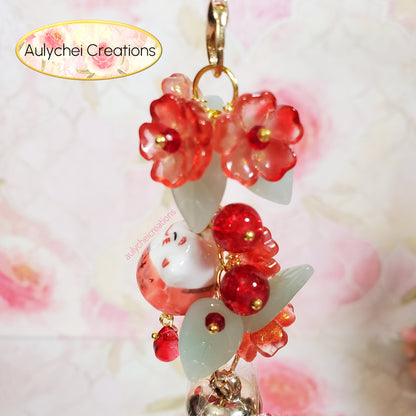 Red Cat Glass Flower Bead Tassel Lanyard