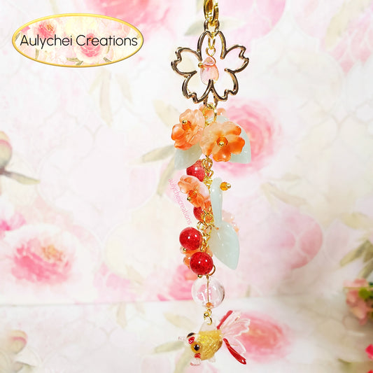 Orange 3D Glass Goldfish Flower Lanyard