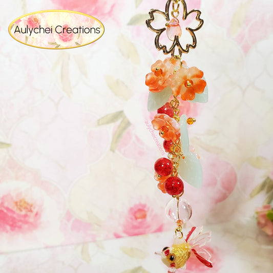 Orange 3D Glass Goldfish Flower Lanyard