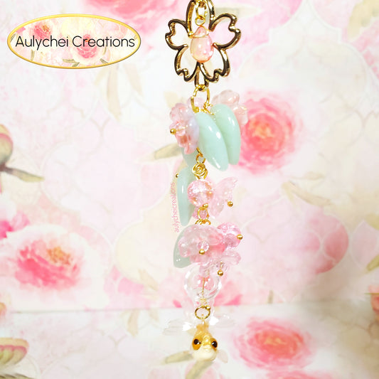 Pink 3D Glass Goldfish Flower Lanyard