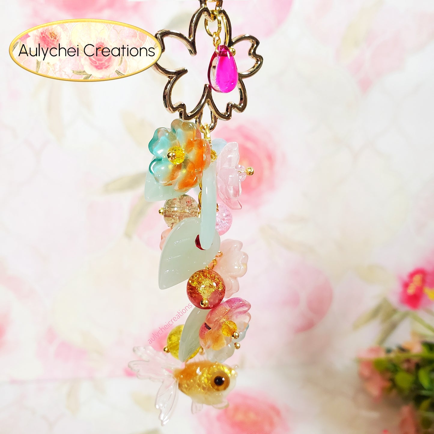 Multi-Color 3D Glass Goldfish Flower Lanyard