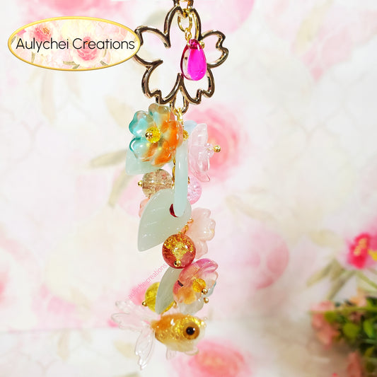 Multi-Color 3D Glass Goldfish Flower Lanyard