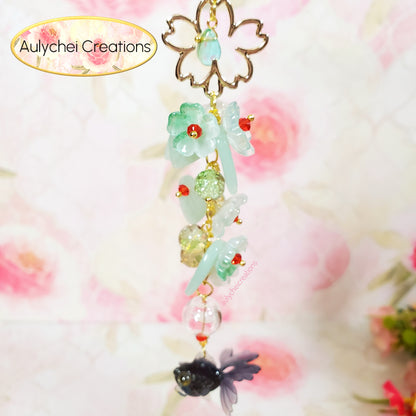 Teal 3D Glass Goldfish Flower Lanyard