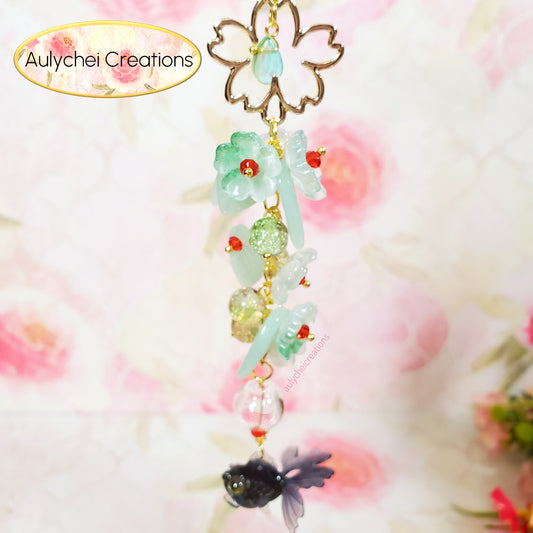 Teal 3D Glass Goldfish Flower Lanyard