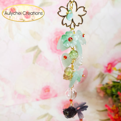 Teal 3D Glass Goldfish Flower Lanyard