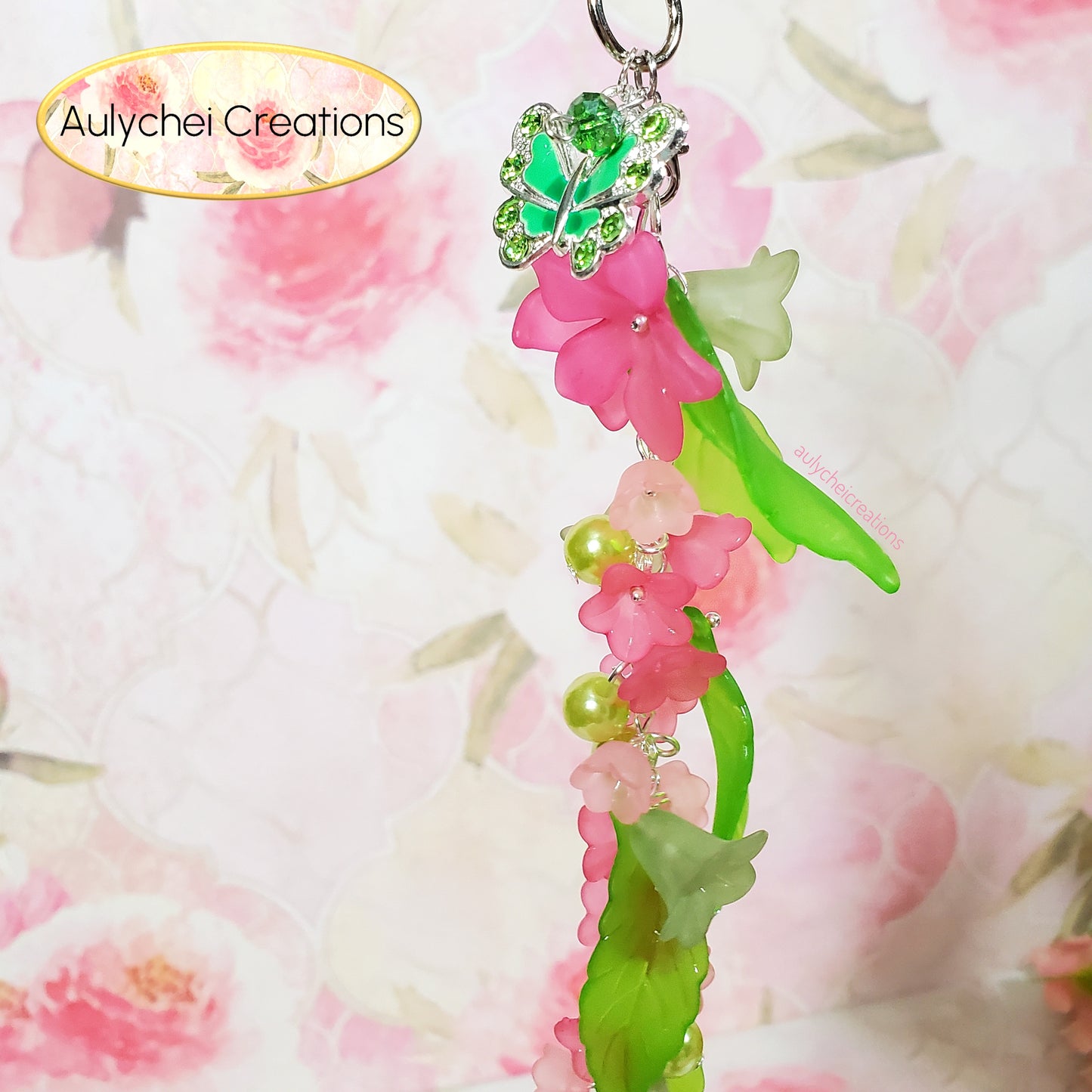 Magenta Butterfly 3D Acrylic Flower Keychain