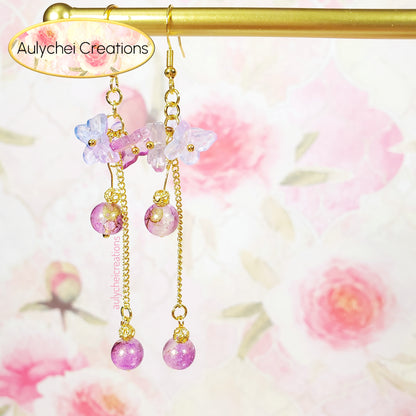 Purple Glass Butterfly Dangle Earrings