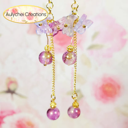 Purple Glass Butterfly Dangle Earrings