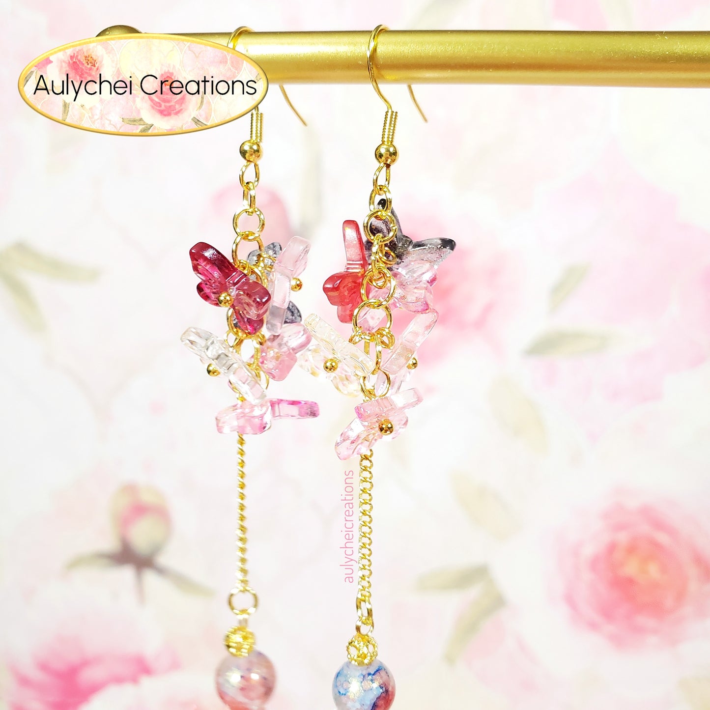 Red Glass Butterfly Dangle Earrings