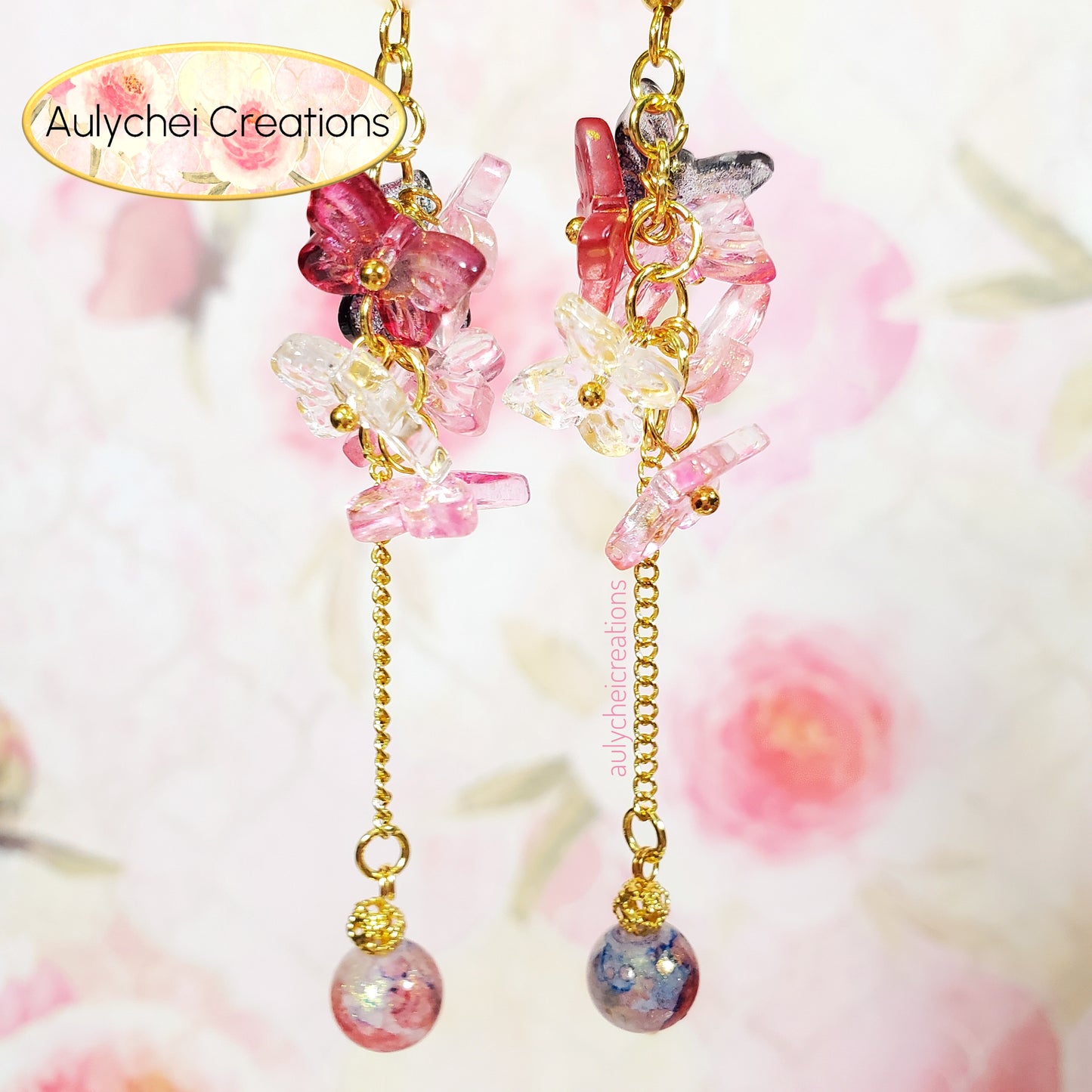 Red Glass Butterfly Dangle Earrings