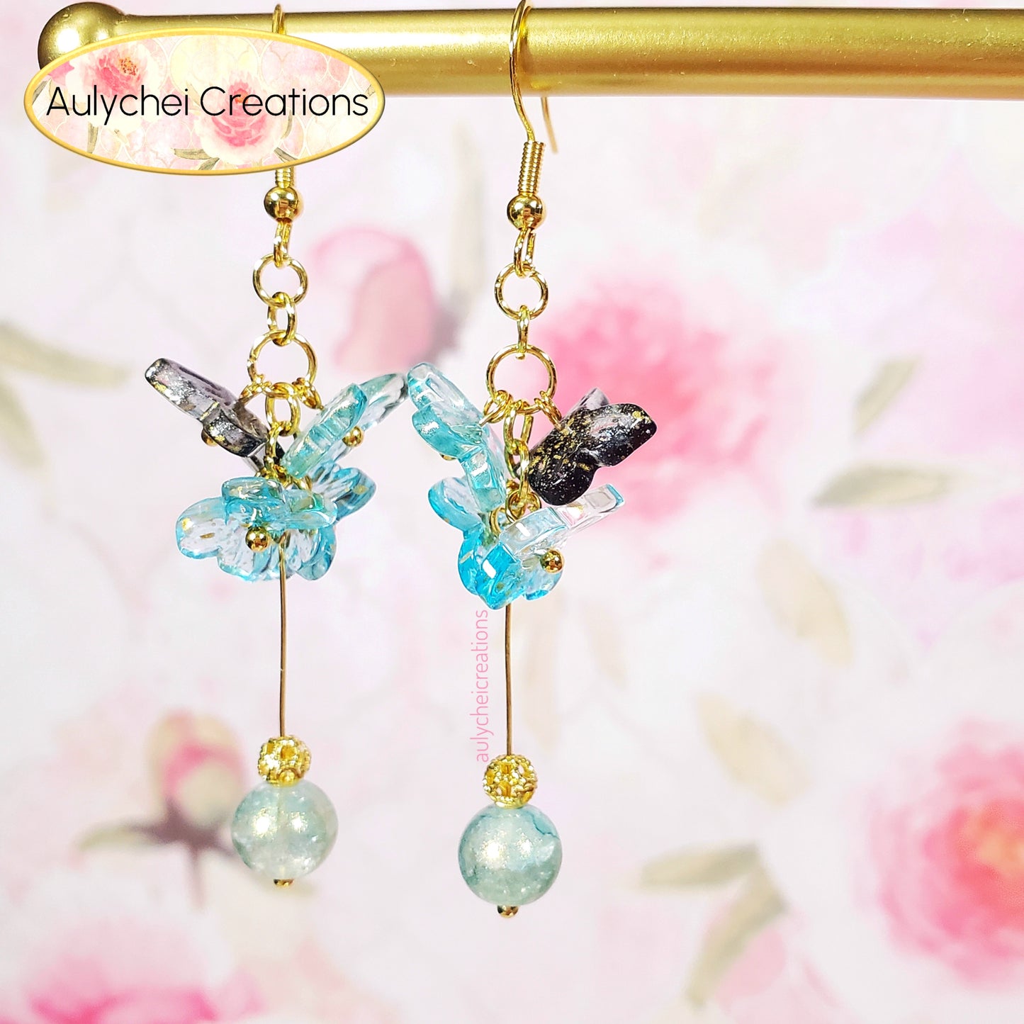 Blue Glass Butterfly Dangle Earrings