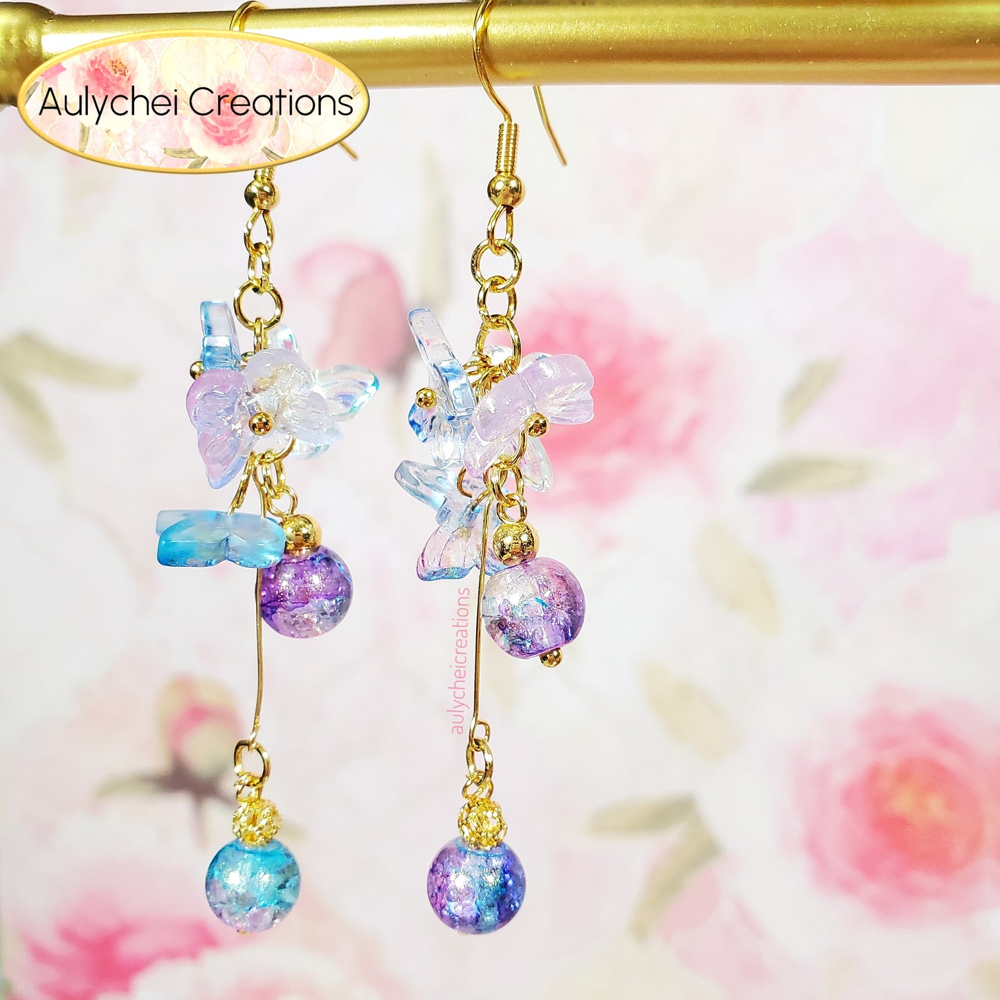 Multi-Color Glass Butterfly Dangle Earrings