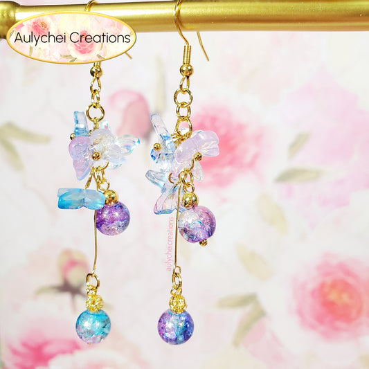Multi-Color Glass Butterfly Dangle Earrings