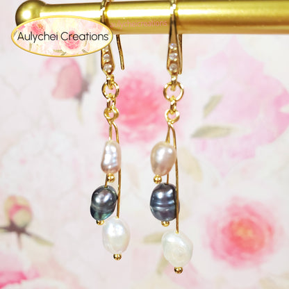Multi-Color Freshwater Cultured Pearl Hook Earrings