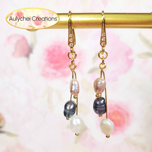 Multi-Color Freshwater Cultured Pearl Hook Earrings