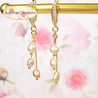 Pink Freshwater Cultured Pearl Hook Earrings