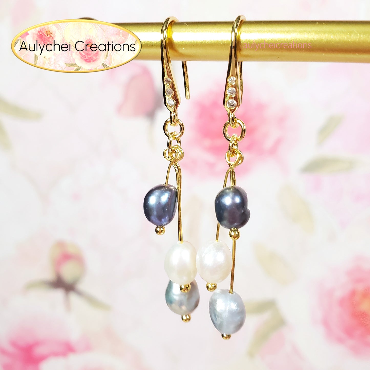 Blue-Silver Freshwater Cultured Pearl Hook Earrings
