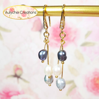 Blue-Silver Freshwater Cultured Pearl Hook Earrings
