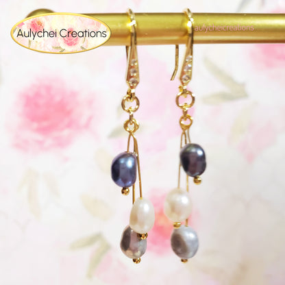 Blue-Silver Freshwater Cultured Pearl Hook Earrings