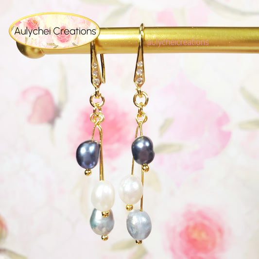 Blue-Silver Freshwater Cultured Pearl Hook Earrings