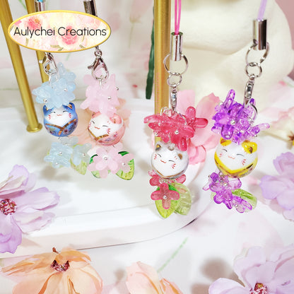 Blue Osmanthus Cat Flower Bead Keychain
