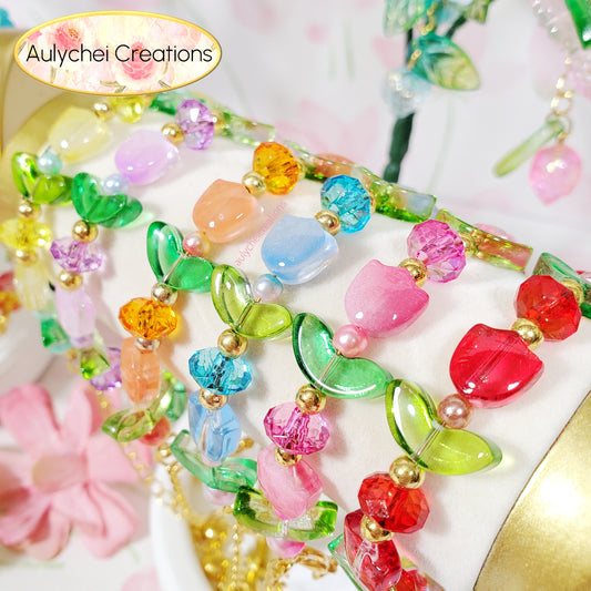 Yellow Tulip Flower Glass Beaded Bracelet