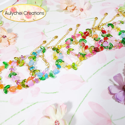 Red Tulip Flower Glass Beaded Bracelet