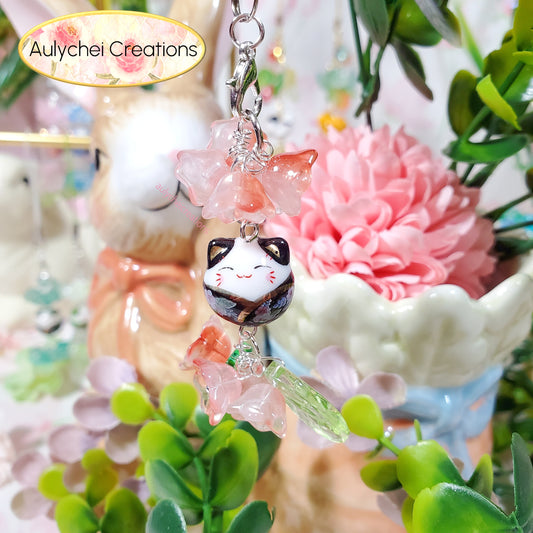 Salmon Lily Cat Flower Bead Keychain