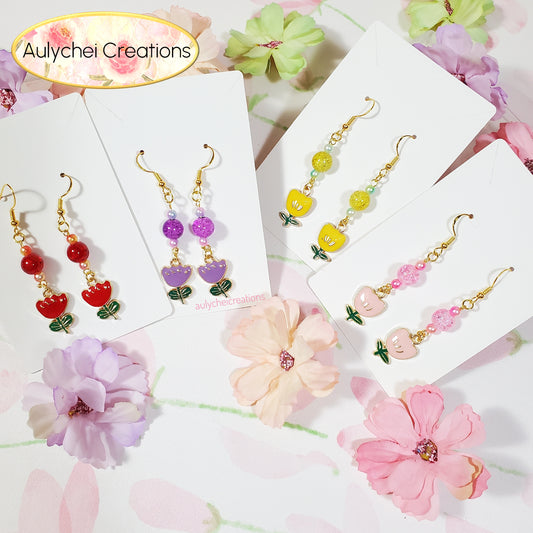 Yellow Tulip Enamel Flower Earrings
