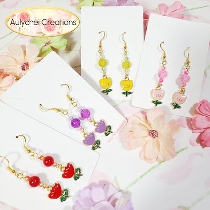 Red Tulip Enamel Flower Earrings