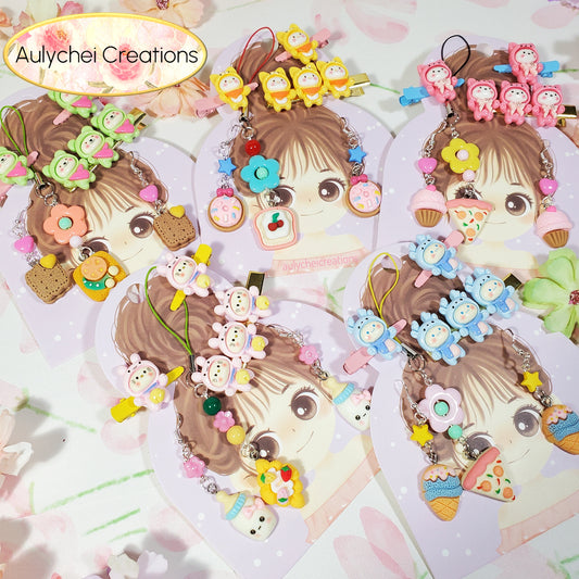 Aulychei All Girls Accessories Party Pack D - Cute Panda Hair Clips, Panda Keychain, Panda Earrings