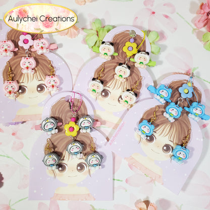 Aulychei All Girls Accessories Party Pack C - Cute Blue Animal Hair Clips, Keychain, Earrings