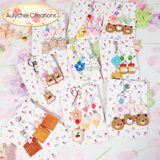 Aulychei Cutie Accessories Party Pack - Cute Peanut Jar Earrings, Cute Toast Charm Keychain
