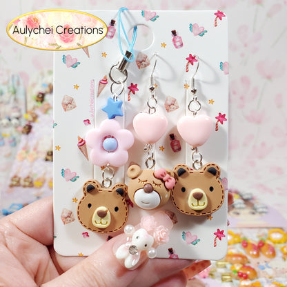 Aulychei Cutie Accessories Party Pack - Cute Bear Earrings, Cute Bear Charm Keychain 01