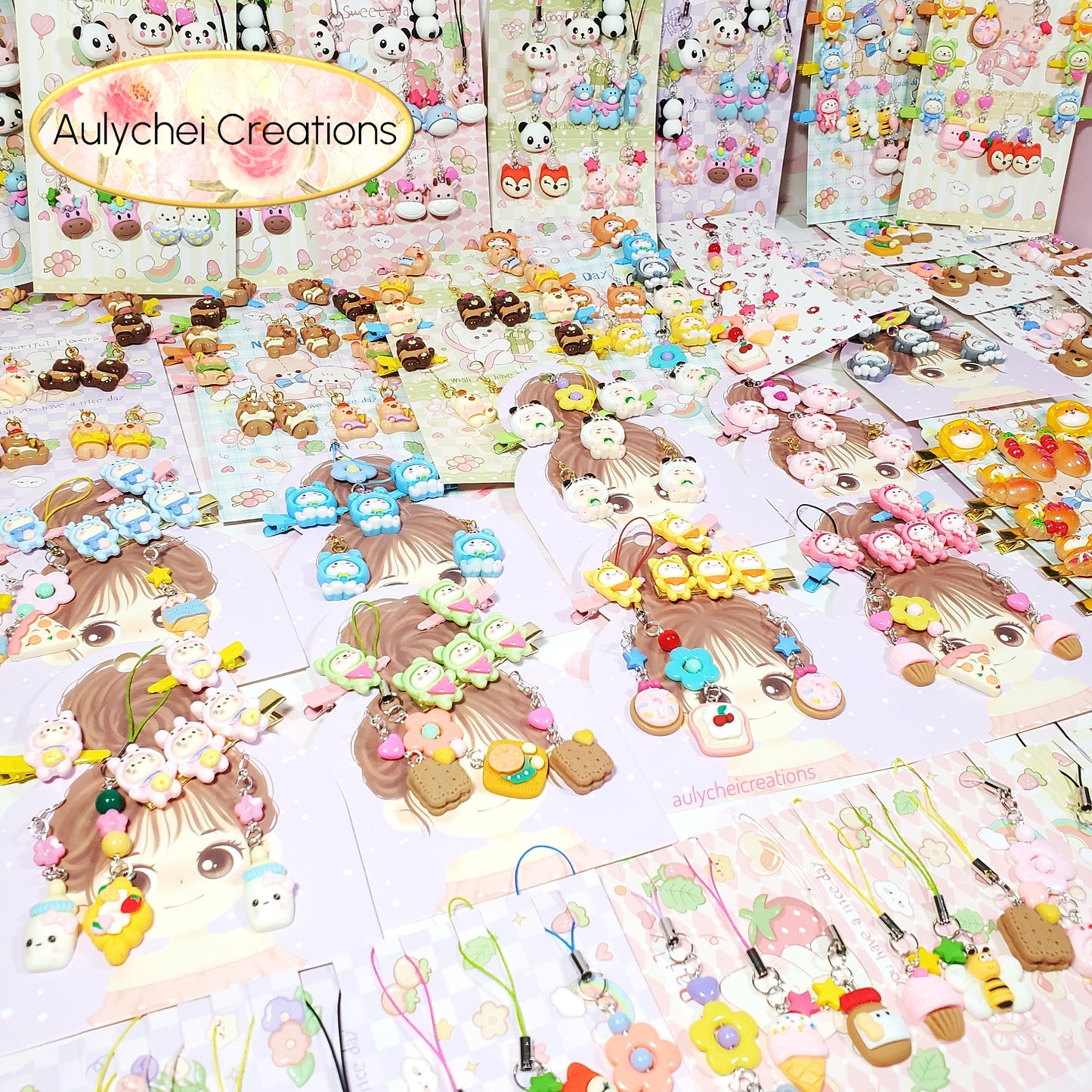 Aulychei All Girls Accessories Party Pack C - Cute Blue Animal Hair Clips, Keychain, Earrings