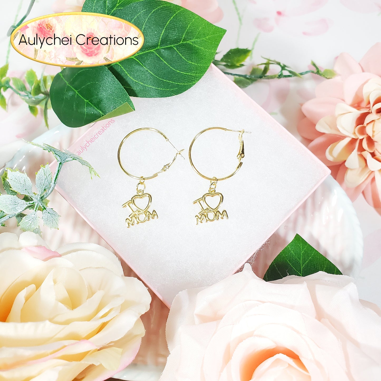 I LOVE MOM 18K Gold-Plated Hoop Earrings