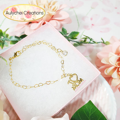I LOVE MOM 18K Gold-Plated Heart Chain Bracelet