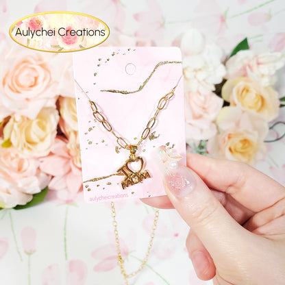 I LOVE MOM 18K Gold-Plated Paperclip Chain Pendant Necklace