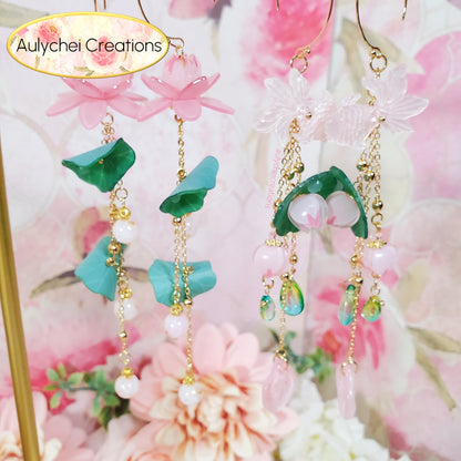 Pink Lotus Flower Dangle Earrings