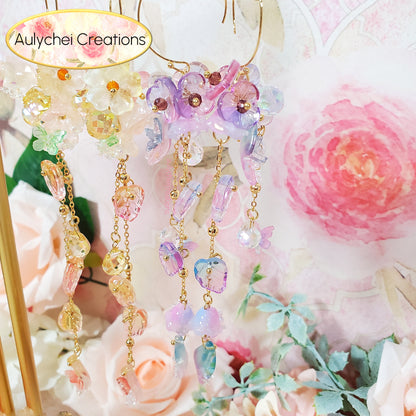 Golden Fairy Glass Flower Dangle Earrings