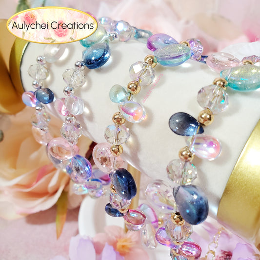 Glass Water Bead Silver Chain Bracelet 04