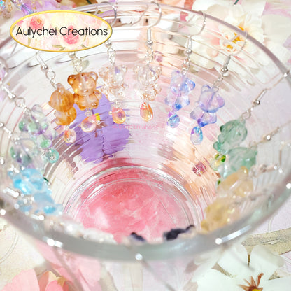 Teal Glass Candy Bear Drop Earrings